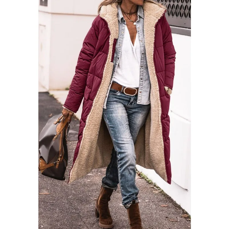 Parkas de lana de invierno para mujer, ropa de algodón con capucha de Color sólido, Parkas, prendas de vestir, chaquetas cárdigan de doble cara de manga larga