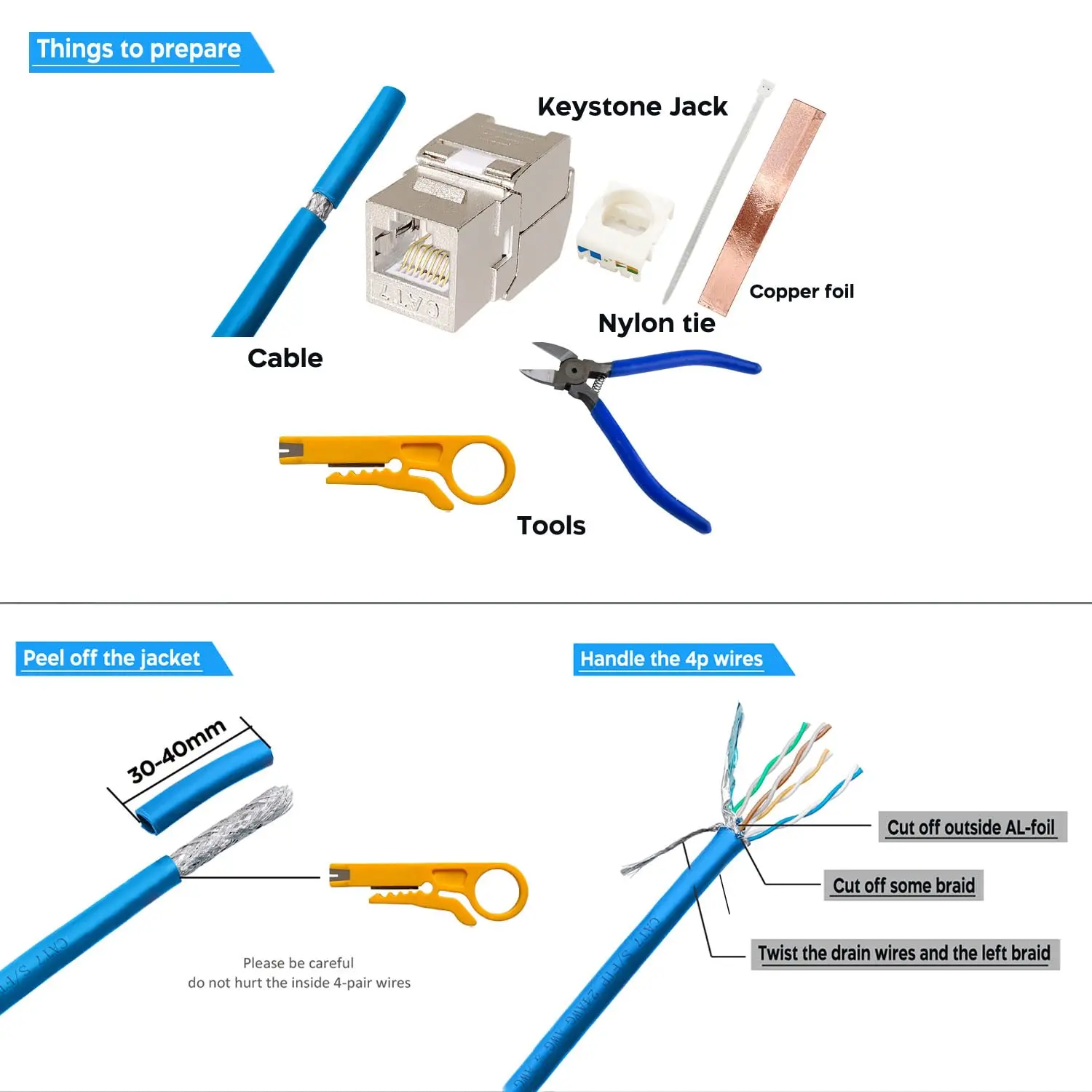 ZOERAX Cat6a Cat7 Keystone Jack Cat7 RJ45 STP Gereedschapsloos Type Zinklegering Module Jacks Adapter Koppeling voor 22 tot 26 AWG