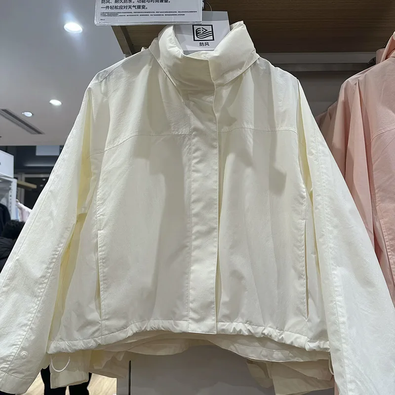 Chaqueta con cuello levantado a prueba de viento para mujer, chaqueta fina con capucha informal para exteriores