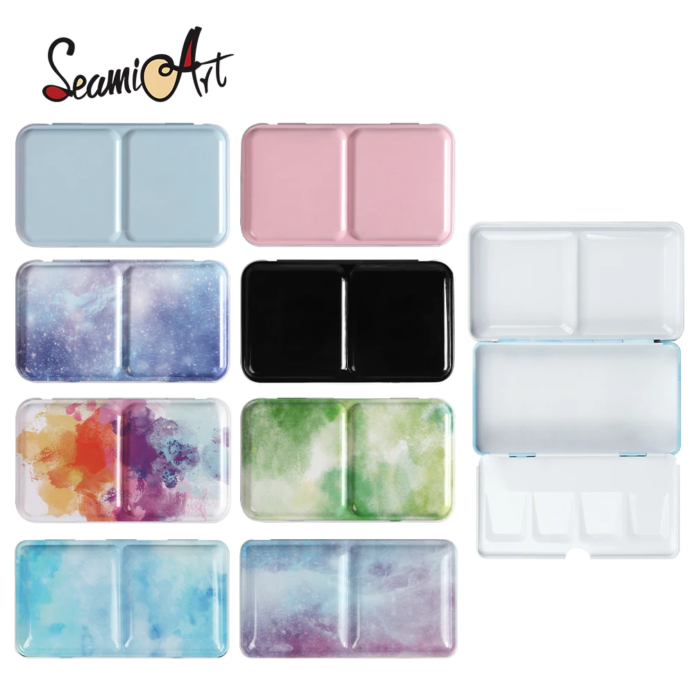 SeamiArt, 1 unidad, caja de pintura de acuarela de Metal plegable portátil vacía, tamaño pequeño para suministros de arte de pintura de acuarela