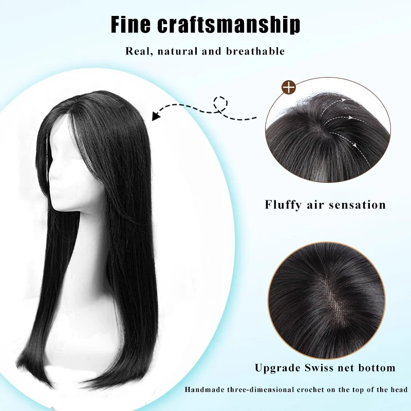 55 cm 15X16 cm filet à cheveux droite mixte cheveux Invisible 3D toupet pince en une seule pièce Extensions de cheveux Topper pour les femmes perte de cheveux