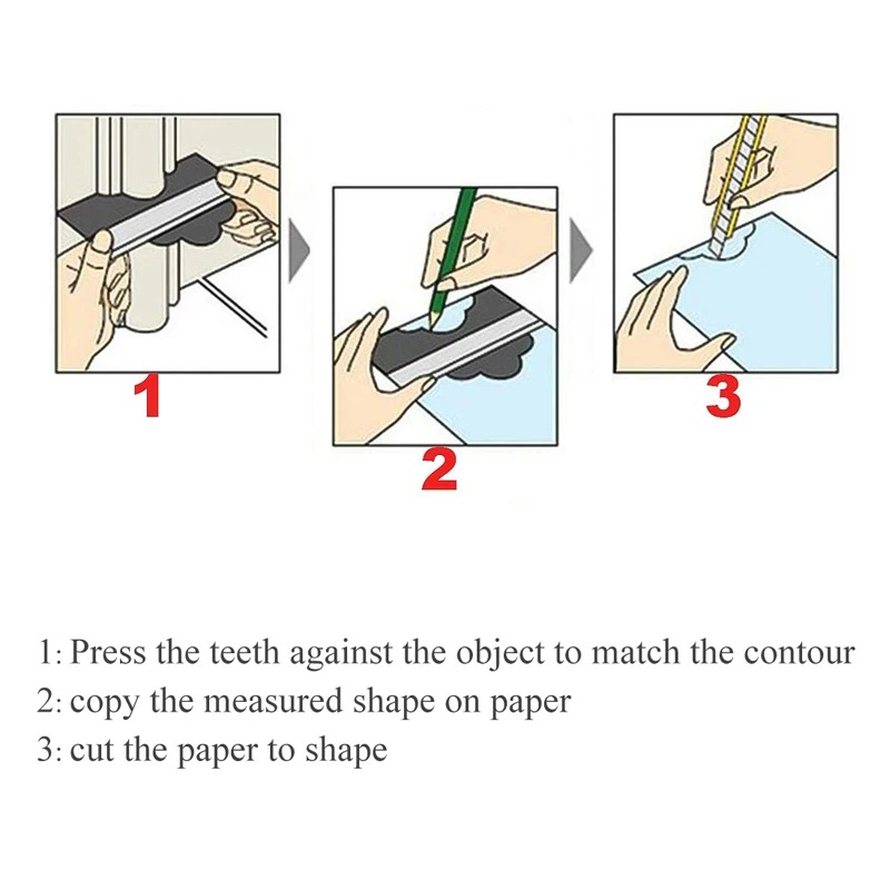 โปรไฟล์ Contour Gauge line เครื่องถ่ายเอกสารไม้บรรทัดตัดแม่แบบการก่อสร้างงานไม้เครื่องมือวัดเซรามิคเครื่องมือกระเบื้องปูกระเบื้อง
