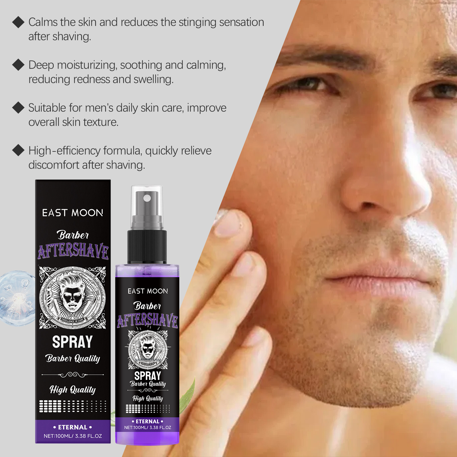 East Moon Deep Moisturizing Aftershave Spray Efficient Hydration Repair Soothe Beard Reduce Redness Swelling Non Greasy Soft