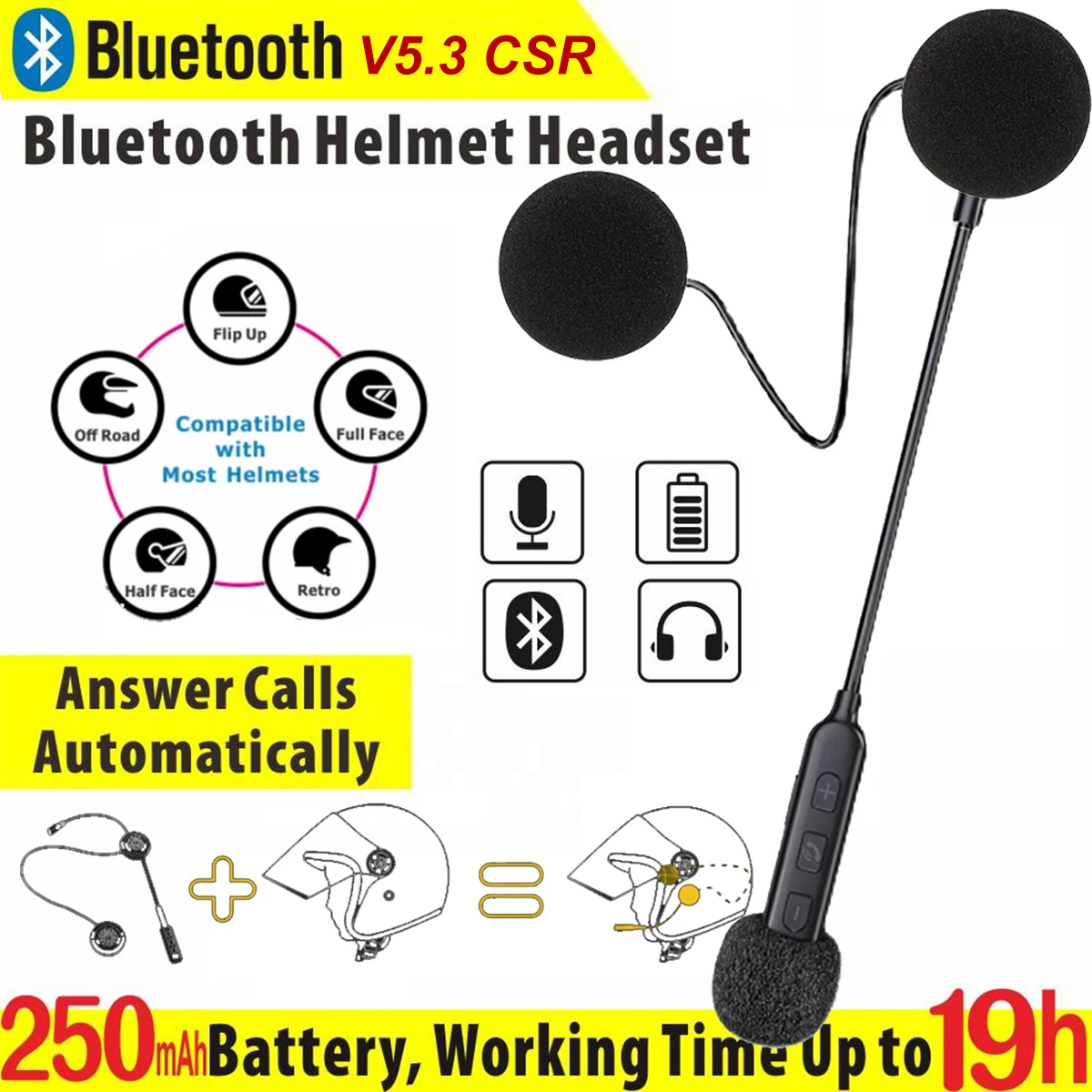 BT30 Bluetooth casco de motocicleta auriculares BT5.3 auriculares inalámbricos para montar Anti-interferencias Motor bicicleta manos libres esquí auriculares