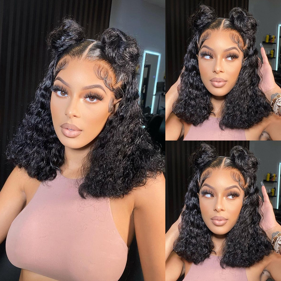 12Aสั้นBobวิกผมDeep Wave 100% ผมมนุษย์Wigs Ready To Go GluelessวิกผมบราซิลWater Waveวิกผมลูกไม้ด้านหน้าด้านหน้าสําหรับผู้หญิง
