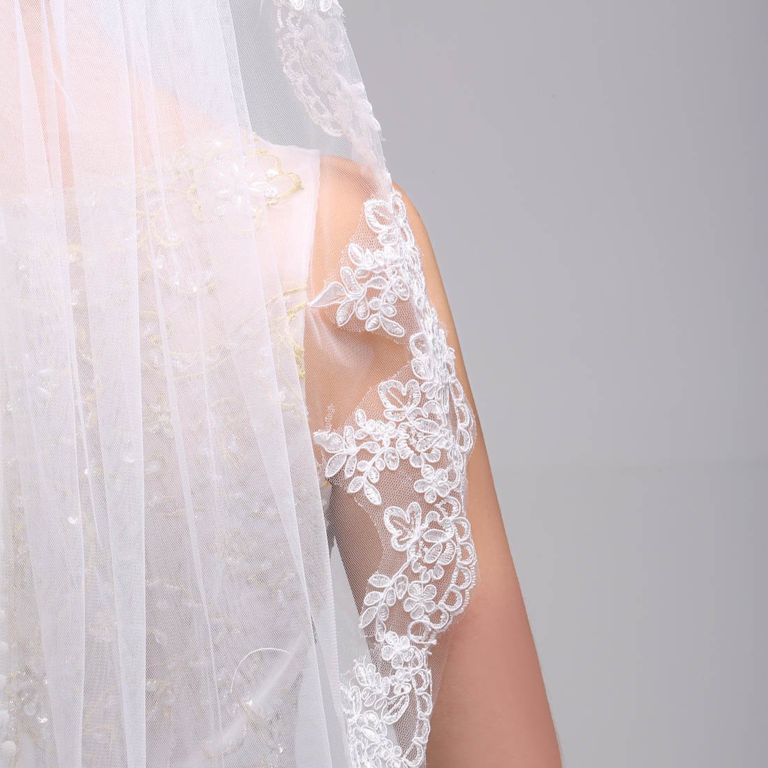 Noiva Short One Layer Lace Edge White Ivory Wedding Veil Tulle Bridal Veil Cheap Wedding Accessories Voile Mariage