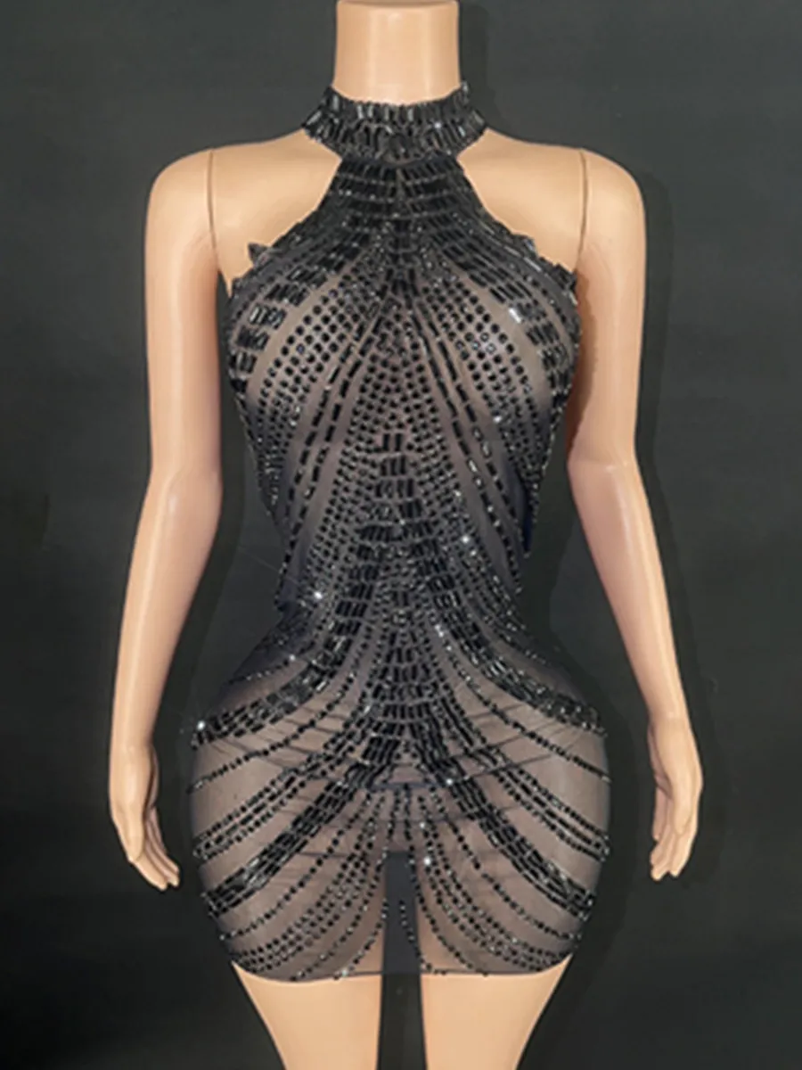Vestidos de rendimiento de lujo de gama alta, Mini vestido Bodycon con lentejuelas de cristal sin espalda, Diamante completo, elegante, fiesta de noche, 2024