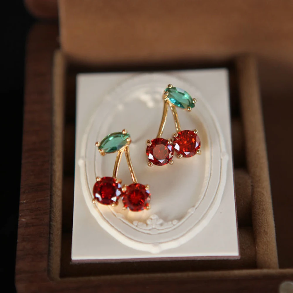 Pendientes con forma de hoja de cerezo y circonita roja para mujer, joyería Piercing para fiesta, graduación, cumpleaños, regalos de boda, 2024