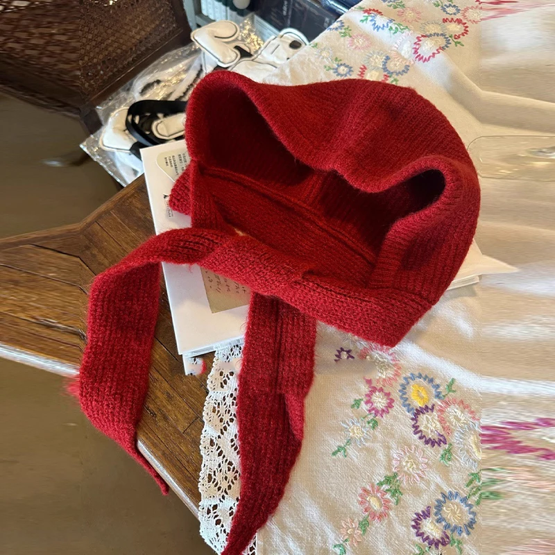 Gorros de punto coreanos, gorro cálido para otoño e invierno para mujer, gorro pasamontañas bonito y agradable, gorro con capucha con correa versátil a la moda