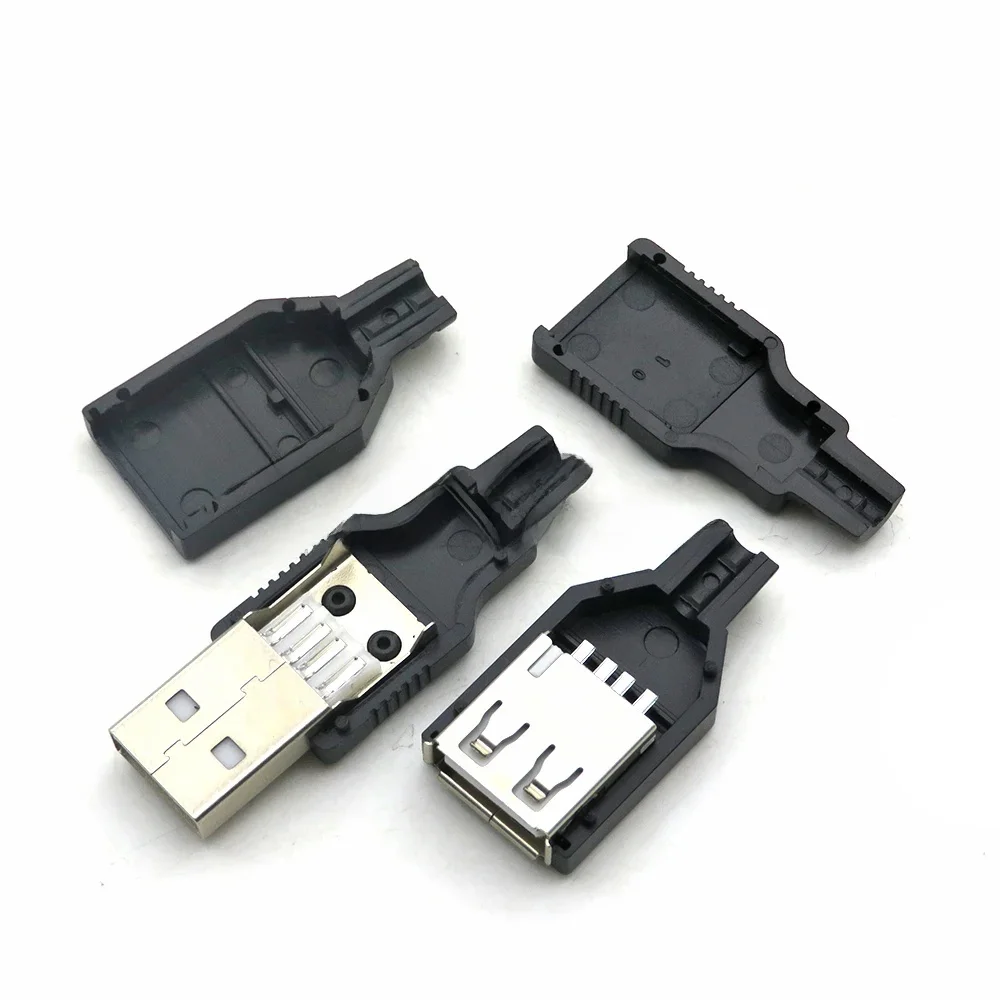 10 stks Type A Mannelijke Vrouwelijke USB 4 Pin Plug Socket Connector Met Zwart Plastic Cover Type-A DIY Kits