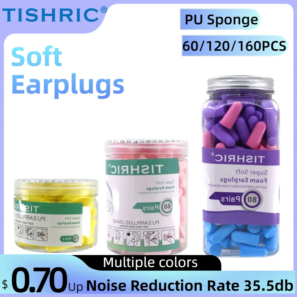 TISHRIC 60/120/160 Viên Mút Xốp Mềm Tai Tiếng Ồn Ngủ Tai Nghe Nhét Tai Du Lịch Ngủ Tỷ Lệ Giảm Tiếng Ồn 35.5db cách Âm