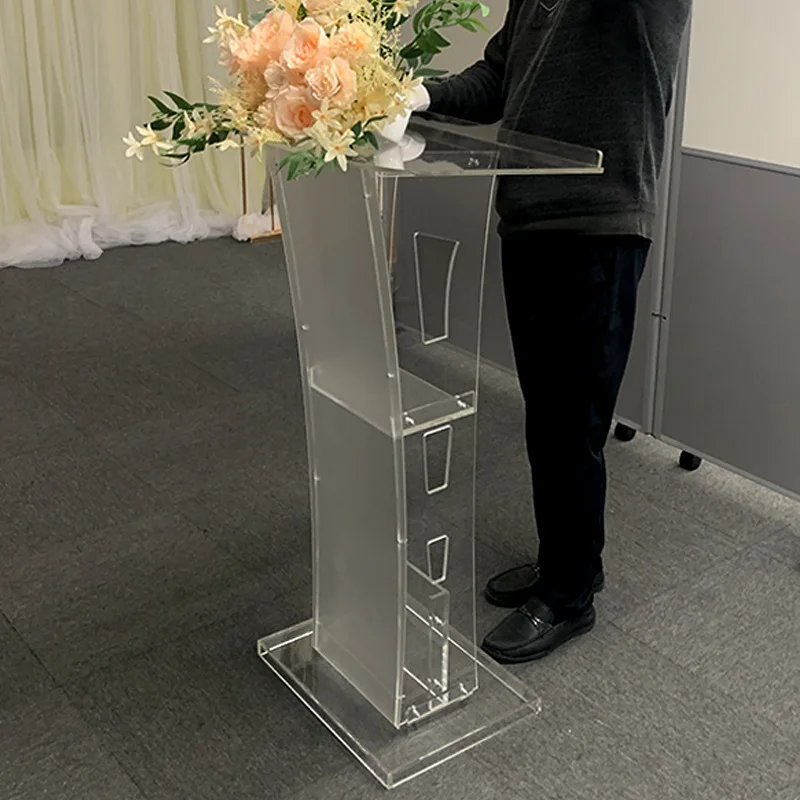 Pódio acrílico transfronteiriço, pódio de conferência, plexiglass, discurso de premiação, suporte de emissão, mesa de boas-vindas de hotel, host