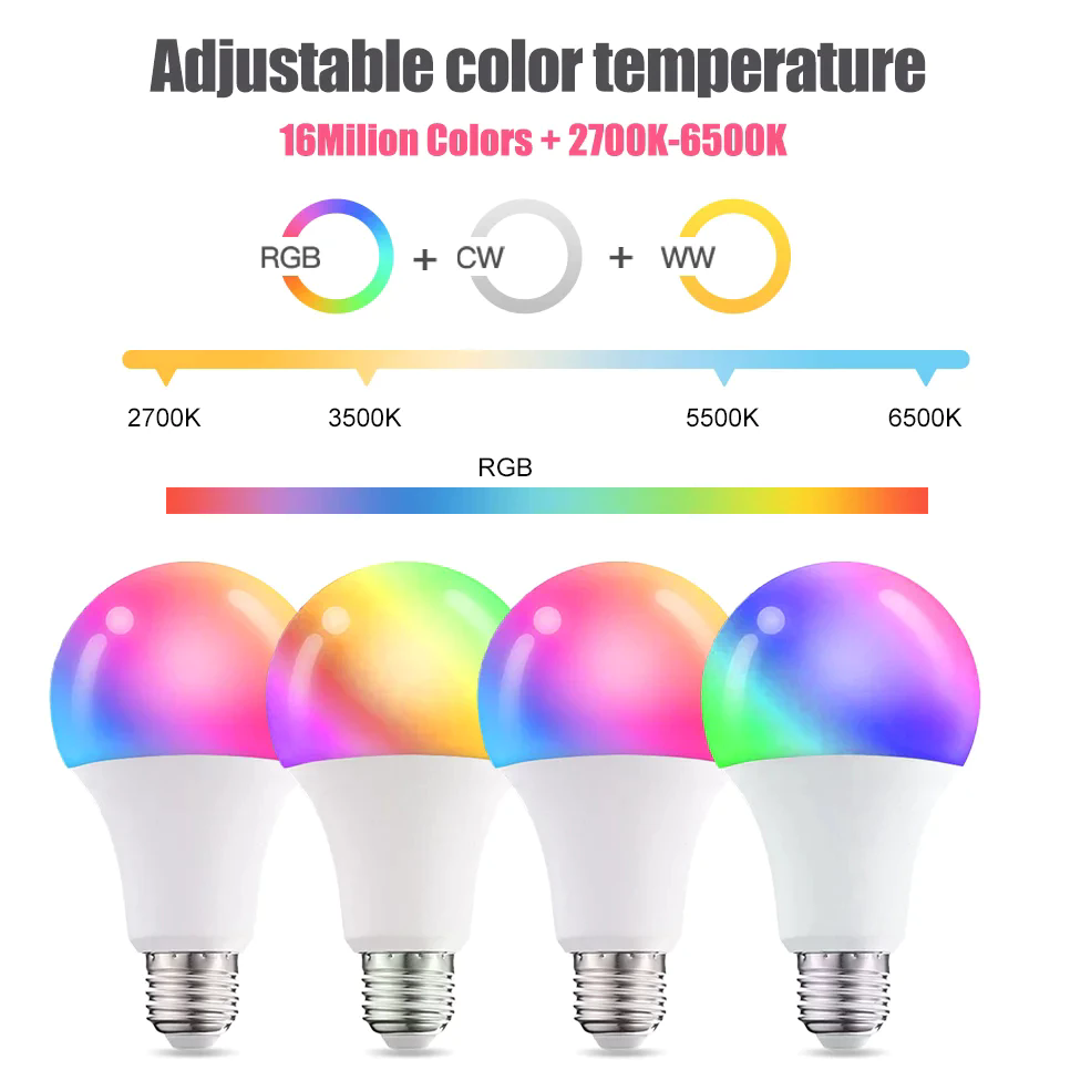 Tuya WIFI/Bluetooth Smart Birne E27 Led Licht 15W RGB CCT Farbe Ändern Dimmbare Led Lampe AC 85-265V Smart Leben App Steuerung