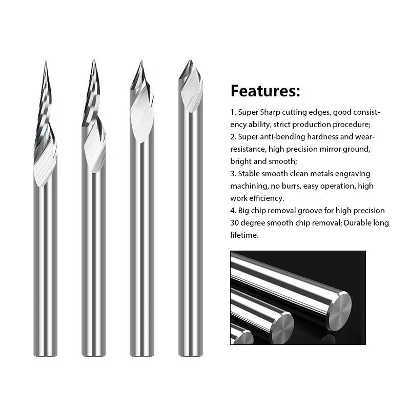 XCAN PCB Engraving Bit 3.175mm Shank V Shape Carving Bits 10-30 Degrees Carbide CNC Router Bit Tipped 0.1mm 3D Milling Cutter