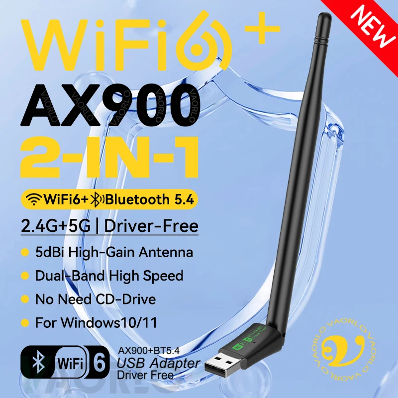 AX900 WiFi6 USB Adapter Bluetooth 5.4 Dual Band 2.4G&5GHz 2 in 1 Dongle Wireless Network Wlan Receiver For Win10/11 Driver Free