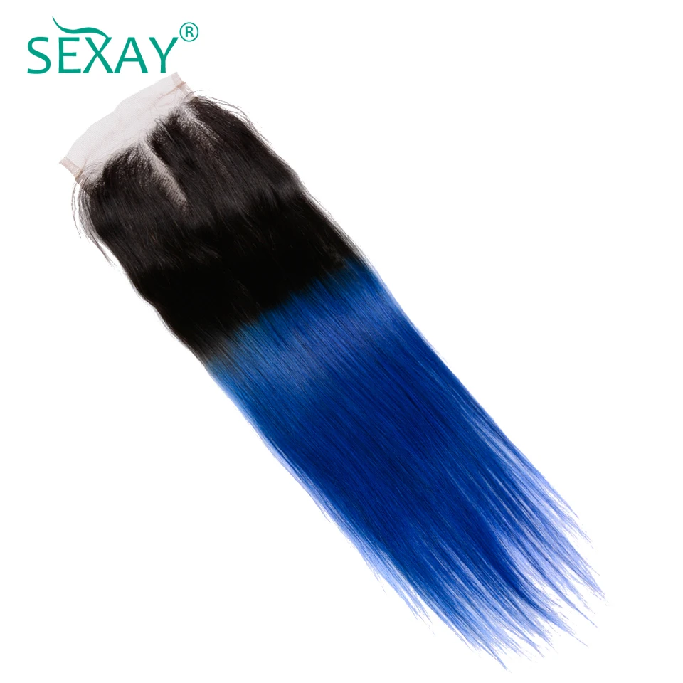 Sexay 4X4 Ren Đóng Cửa Với Tóc Cho Bé Remy Brasil Tóc Ombre 2 Tone Trước Màu Xanh Đỏ xanh Dương Gừng 4X4 Ren Đóng Cửa