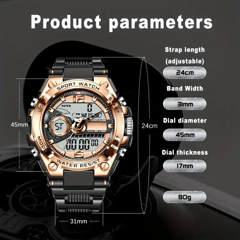 Montre-bracelet militaire numérique en acier pour hommes, horloge à Quartz LED, montre de Sport, grandes montres pour hommes