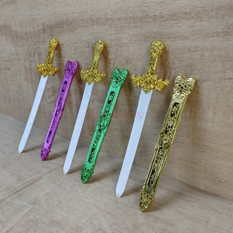 Espada de plástico para niños, armas de rendimiento de escenario, espada Shangfang, juguete para niños, dorado, verde, azul, rojo