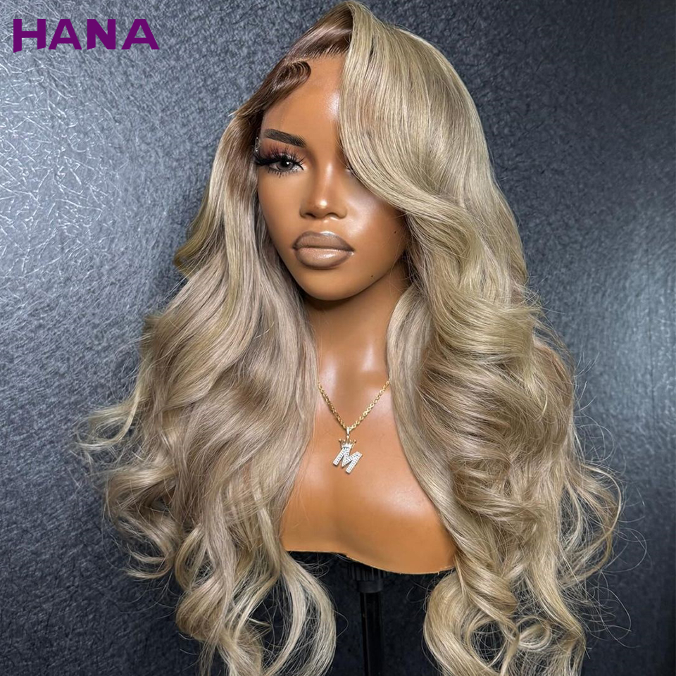 Parrucca bionda Ombre con radici scure colorata 5X5 con chiusura per le donne Parrucca frontale in pizzo Ombre biondo cenere 13X6 13X4 per capelli umani