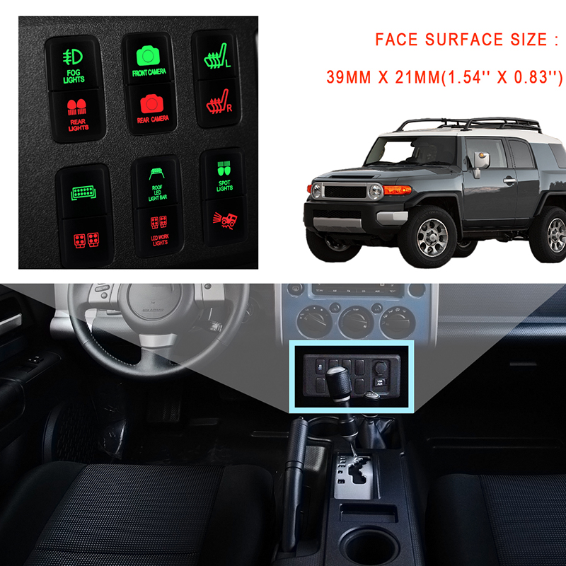 12V Led Light Bar Work Lights Green Red Dual Push Button Latching Switch For Toyota Prado 4Runner Landcruiser FJ Cruiser Tacoma