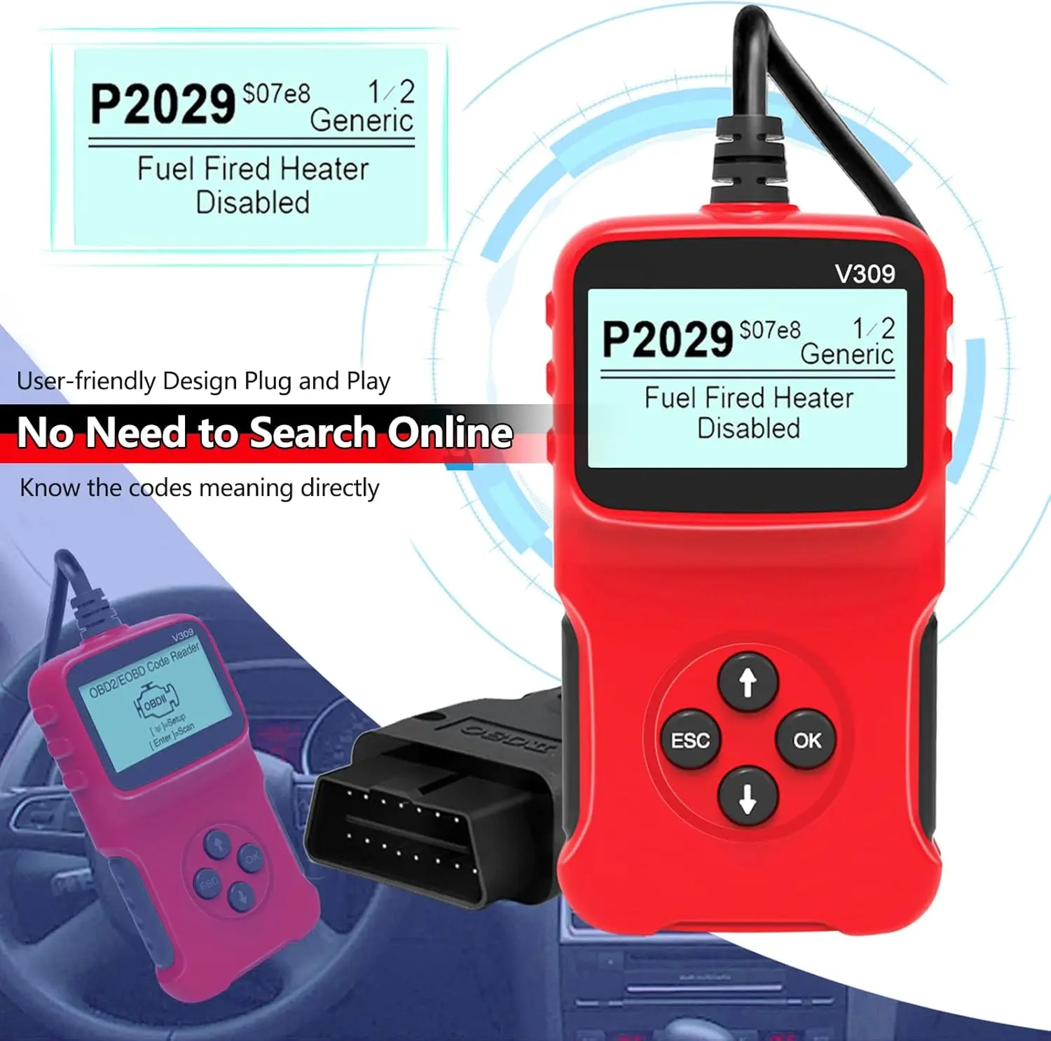 V309 Obd2 Scanner Auto Diagnostisch Hulpmiddel Motorproblemen Code Reader Obd2 Automotive Volledige Functie Scan Tool