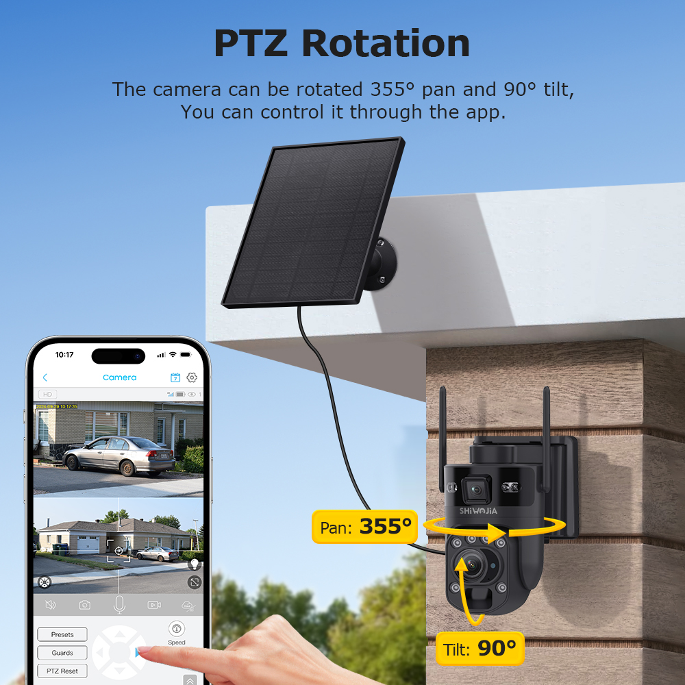SHIWOJIA 6K 12MP 4G SIM Solar Battery Security Camera 60X ZOOM 360° View Outdoor WIFI PTZ IP Camera PIR Human Tracking UBOX APP