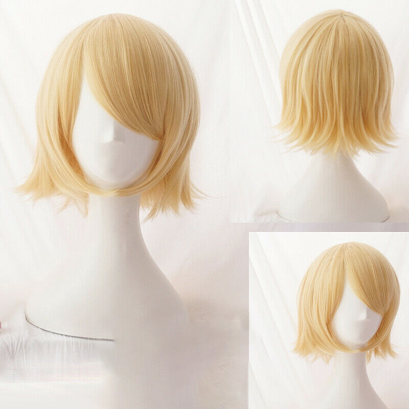 Rin สั้นสีบลอนด์สังเคราะห์ทนความร้อนผมอะนิเมะคอสเพลย์ Wigs