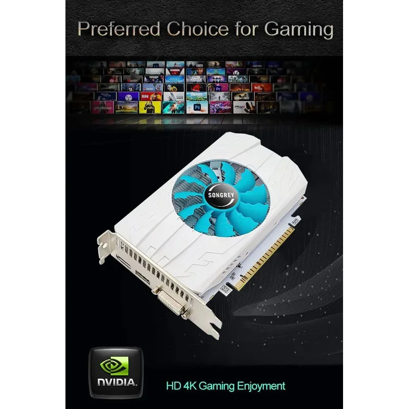 SONGREY GTX 1050 4GB GDDR5 128bit กราฟิกการ์ดสําหรับเล่นเกม,4K Ready,เอาต์พุต HDMI DP DVI, PCI Express 3.0,เดสก์ท็อป GPU สําหรับเล่นเกม