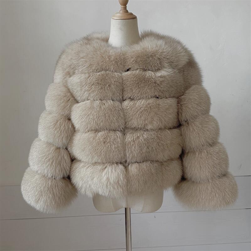 KEJINYUAN Winter Vrouw Echte Vos Bontjas Driekwart Mouw Damesjassen Geef een haarband van dezelfde kleur weg