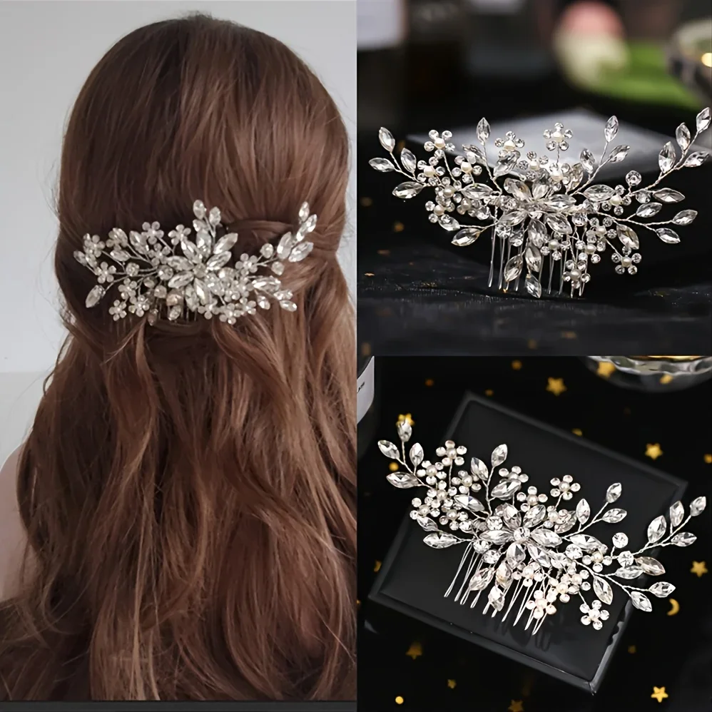 Matrimonio Fiore di cristallo Perla Pettine per capelli Fascia per capelli Strass Forcina Fascia Tiara per donna Accessori per capelli da sposa Regalo di gioielli