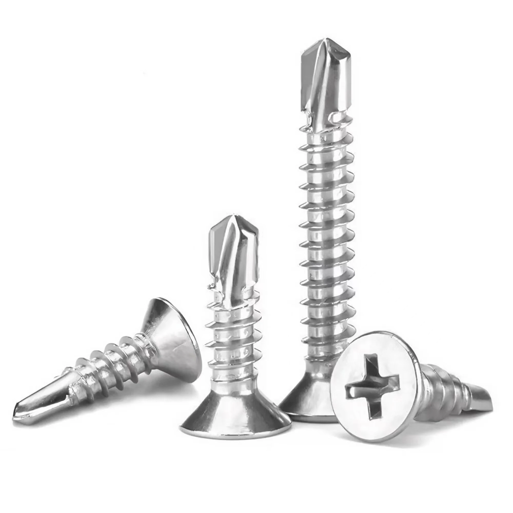 50PCS Self-Tapping Screws for Sheet Metal - #8 M4.2 410 Stainless Steel Flat Head, High-Strength Quick Drilling