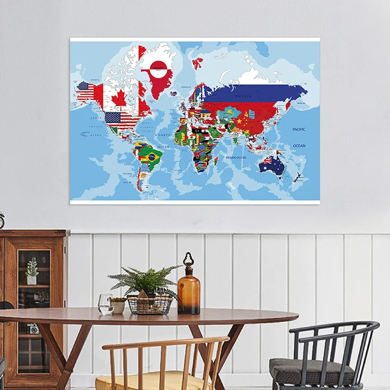 El mapa del mundo cuadro para colgar en la pared telón de fondo pintura en lienzo no tejido póster creativo suministros escolares de oficina en casa regalo 150*100cm