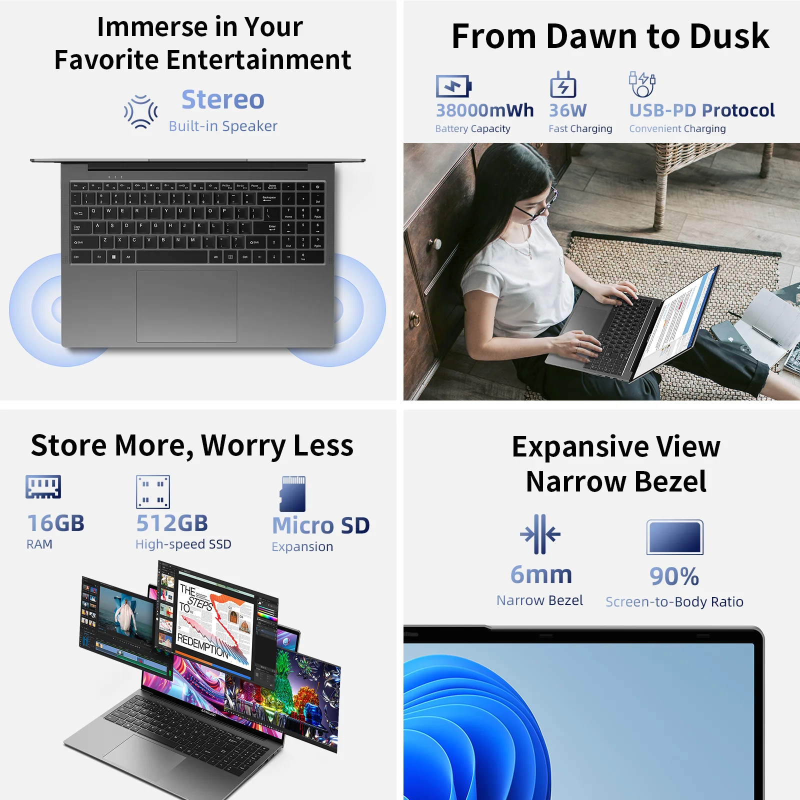 Teclast F16Air 16 pulgadas 180 °   Flip Laptop 16GB RAM 512GB SSD Intel N95 CPU Windows 11 F16 Air Notebook mini-HDMI Teclado retroiluminado