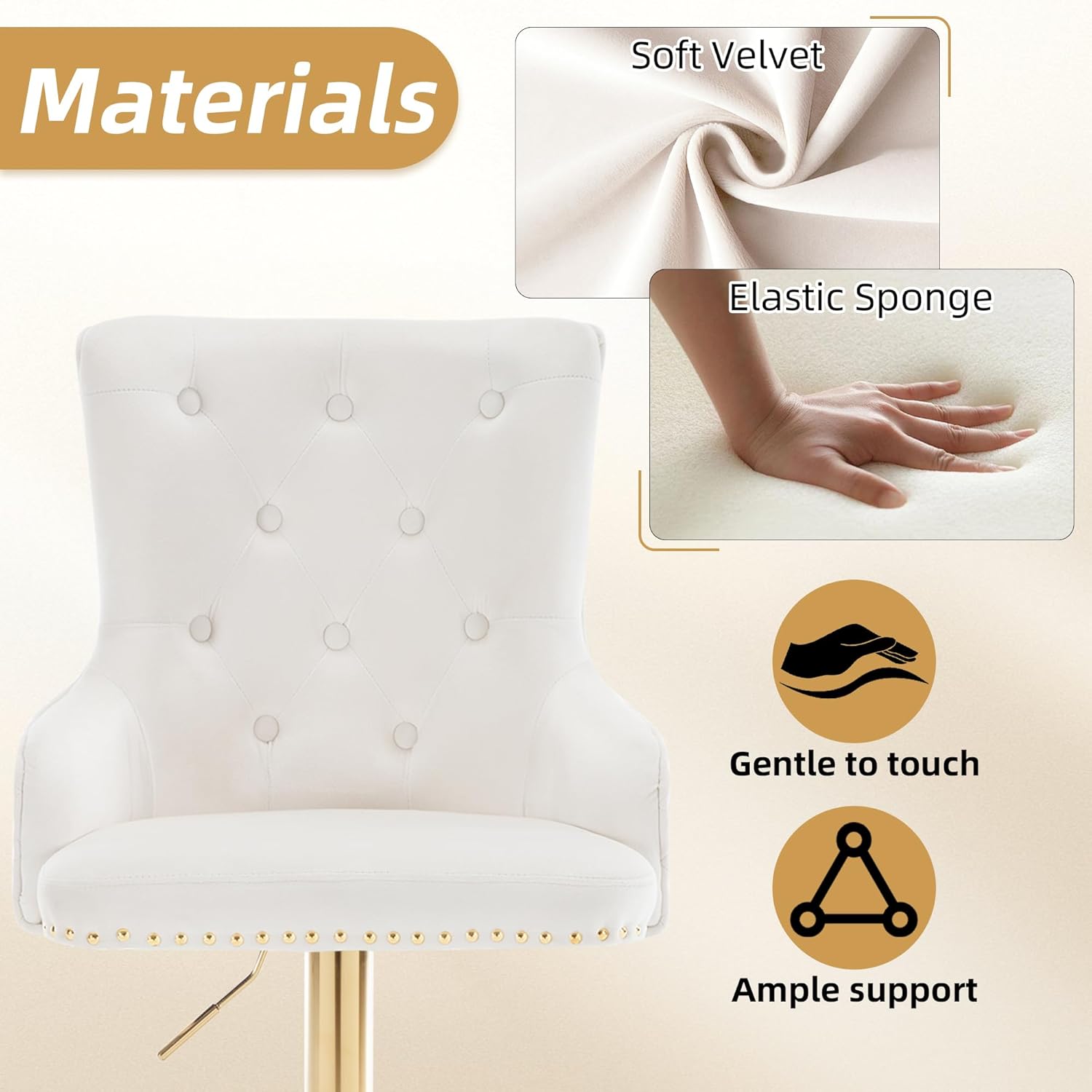 Bar Stool Set of 4 Golden Lion Pull Ring Swivel Chair for Kitchen Counter Nailhead Upholstered Barstools Height Adjustable