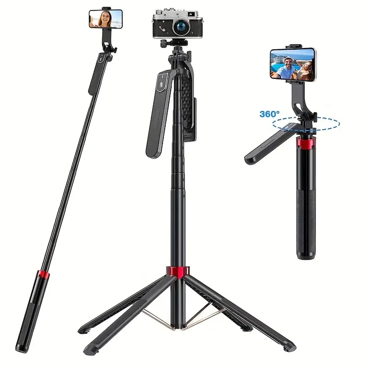 Tripé de câmera portátil com controle remoto sem fio e 360 ° rotação para gravação de vídeo, gravação de vídeo e streaming ao vivo