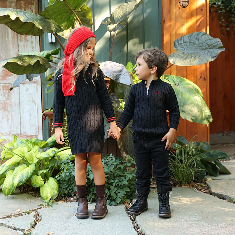 Ali Plus AW25 Cable Collection  knitted Dress Sweater Set Leggings Romper Brothers Sisters Family Matching Red And Black Cable