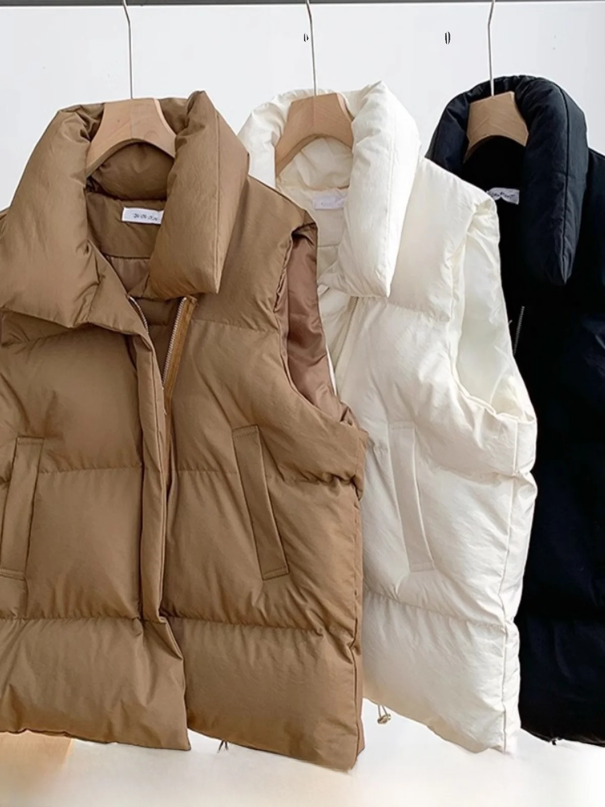 Colete de Aodão com Plumas Soltas, Sem Costas, com F de Zíper, Cor Sólida, Estilo Casual para Mulheres, Moda Outono Inv...
