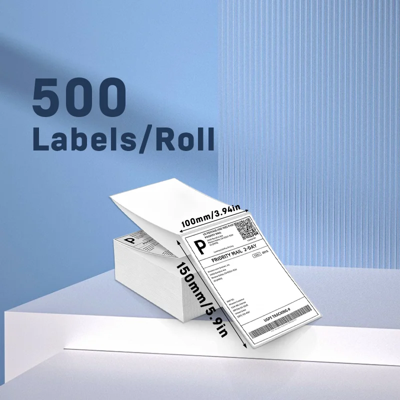 4x6 Inch Direct Thermal Labels 500 Labels Per stacked -Strong Adhesive Labels Resistant to Water & Grease For shipping label