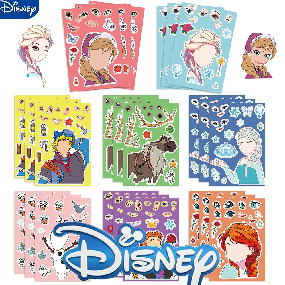 Disney-pegatinas de dibujos animados de Frozen para niños y niñas, calcomanía Kawaii de Anna y Elsa, para ordenador portátil, Maleta, cuaderno y teléfono, 8/16/32 piezas