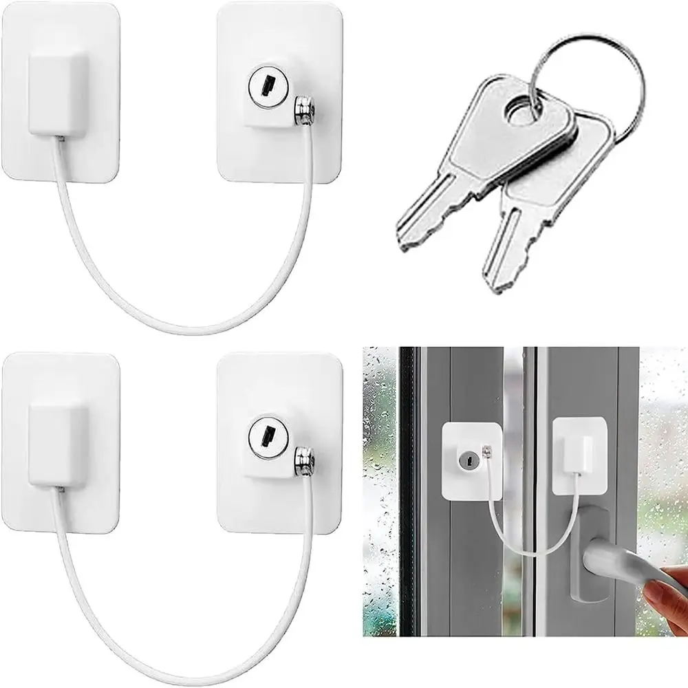 Child Cable Lock with Key Pet Window Restrictor Safety Lock Child Window Restrictors Self Adhesive No Drilling Window Locks
