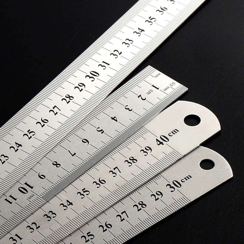 Metal Stainless Steel Ruler Double Side Centimeter Inches Scale Metric Ruler Drawing Architecture School Office Supplies 15-50cm