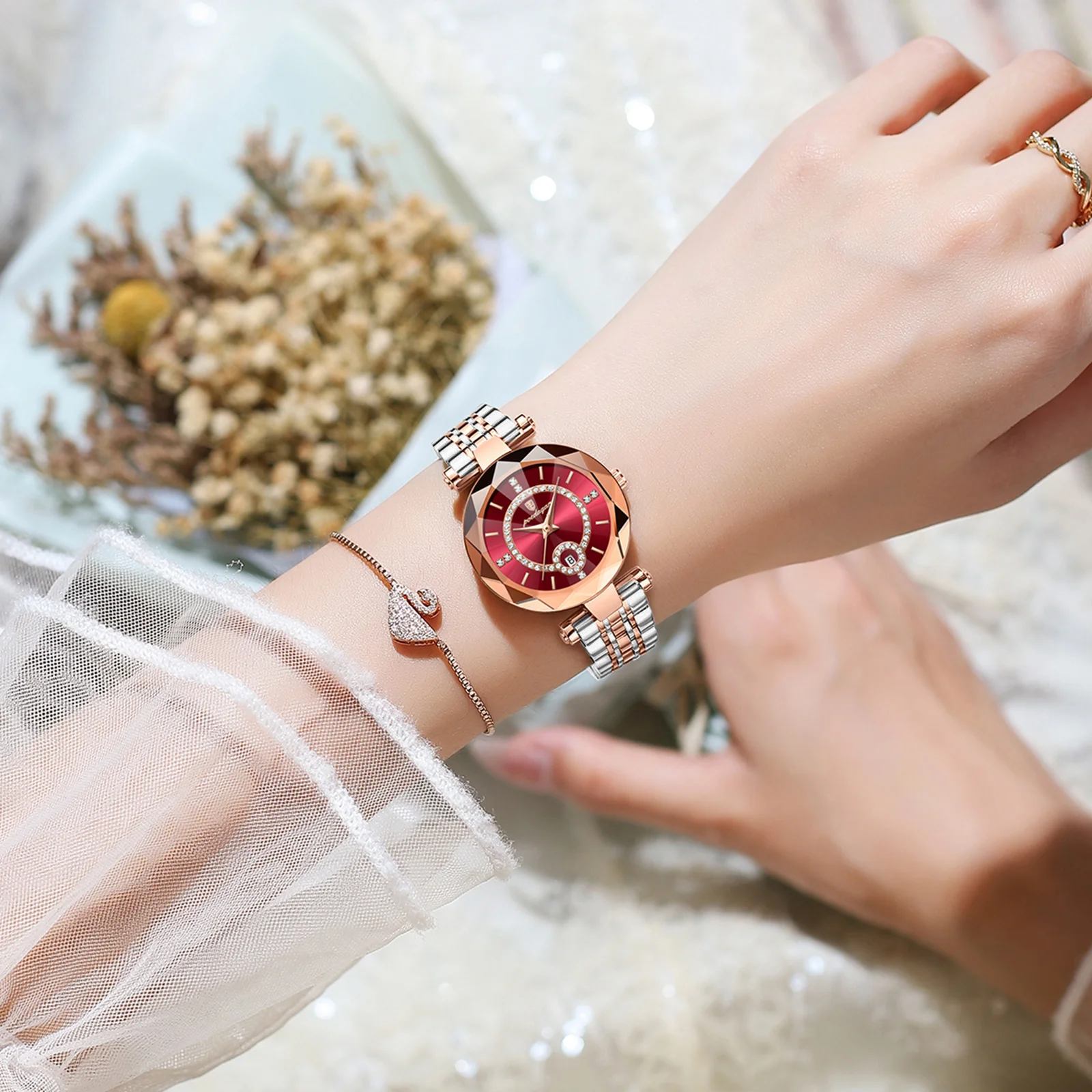 Reloj POEDAGAR de lujo para mujer, reloj de cuarzo con diamantes de alta calidad para mujer, relojes de acero inoxidable con fecha resistente al agua para mujer, reloj + caja