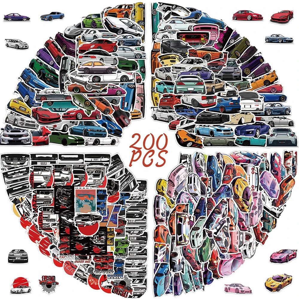 10/30/50/100/200 pçs jdm carro de corrida dos desenhos animados adesivos decalques à prova dwaterproof água para papelaria notebook mala legal criança diy adesivo brinquedo