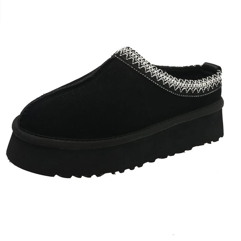 Sapatos de pelúcia de inverno para mulheres fáceis de usar botas de neve camurça quente macio ao ar livre chinelos de pelúcia feminino cor sólida sapatos de sola grossa
