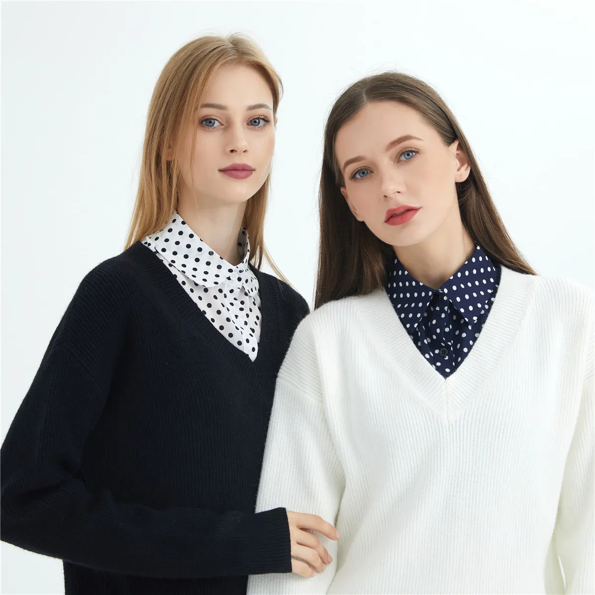 ผ้าฝ้ายด้านหน้า Tie สําหรับผู้หญิง Polka Dots ปลอม Laides Lapel ที่ถอดออกได้เสื้อหญิงปลอมสร้อยคอชุดตกแต่ง