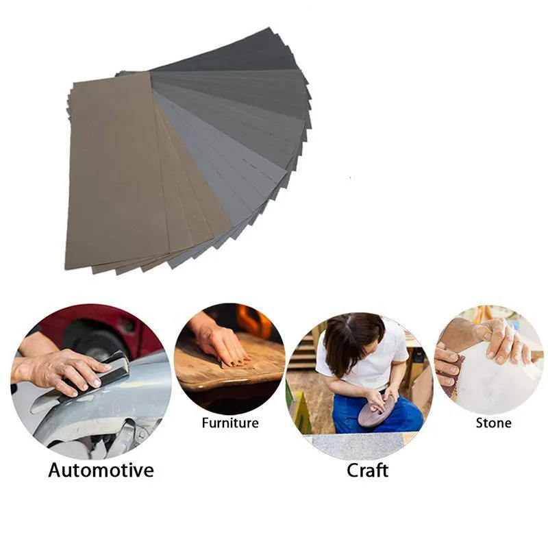 20pc papier de verre ensemble 1000/2000/3000/5000/7000 grain papier abrasif eau/sec papiers de verre abrasifs pour bois métal polissage automobile