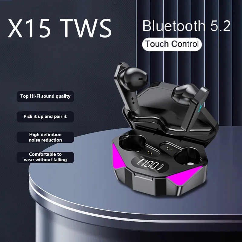 NUOVI X15 TWS Auricolari Bluetooth Wireless Gamer Cuffie 65ms Auricolari a bassa latenza Fone Auricolare Gamer con microfono Vivavoce
