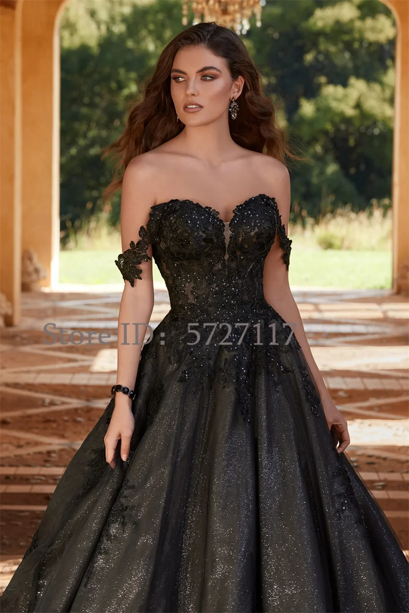 Elegant Sweetheart Tulle งานแต่งงานชุด Sequins Appliques ลูกไม้ปิดไหล่ชุดเจ้าสาว Party Custom Made