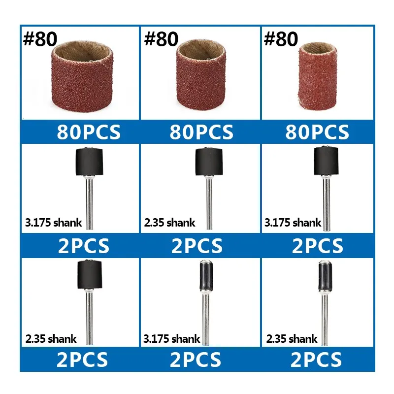 XCAN Chà Nhám Trống Bộ 252 Chiếc 80 Nhám Với 2.35/3.175 Chà Nhám Ban Nhạc Mandrel Dremel Rotary Dụng Cụ đánh Bóng