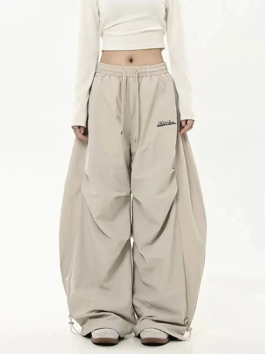 Retro Y2K hiphop streetwear casual chic bijpassende joggingbroek oversize dames wijde pijpen broek lage taille trekkoord dame cargobroek